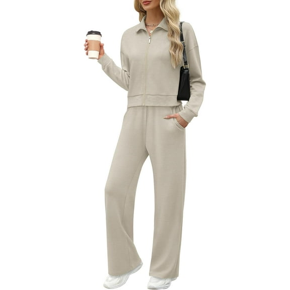 CAILDANL Lounge Sets for Women 2025 Sweatsuit 2 Piece Outfits Sweatshirt Wide Leg Sweatpant Tracksuit Matching Set