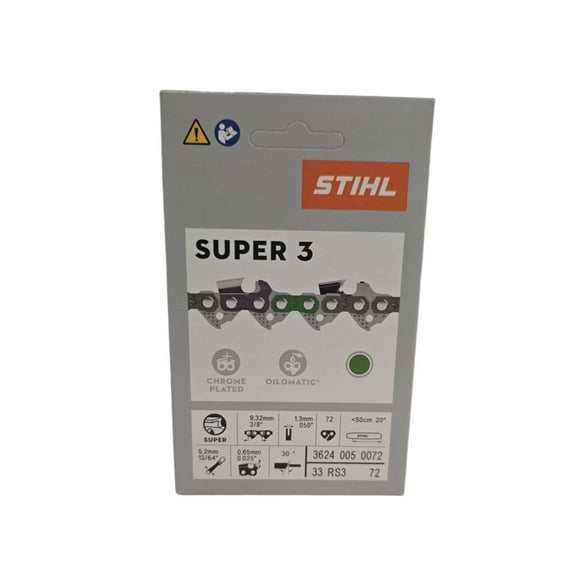 STIHL 33RS3 72 Professional Chainsaw Chain 20" Low Kickback 3/8" Pitch .050 Gauge Super 3 OEM (3624-005-0072)