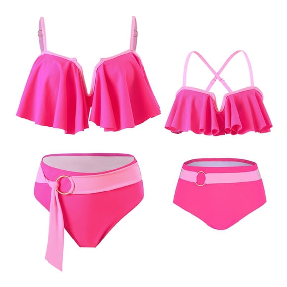 KYAIGUO Mommy and Me Family Matching Swimsuits Mother and Daughter Swimwear Halter Bikini Set Women High Waist Bathing Suit