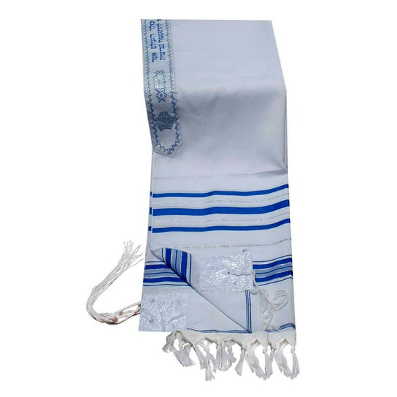 Acrylic Tallit (imitation Wool) Prayer Shawl in Blue and Silver Size 24" L X 72" W