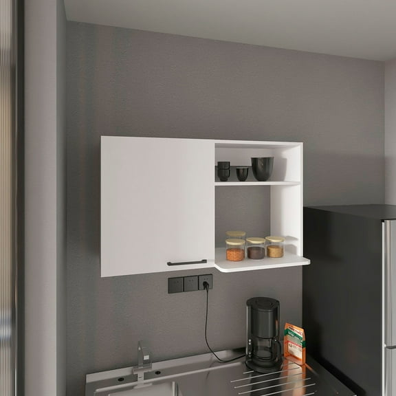 White Wood Wall Cabinet With 2 Shelves And Contemporary Style 40 Inches Wide Convenient