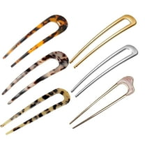6 Pcs U-Shaped Hairpin, Vintage Hair Pin Fork Sticks Tortoise Shell U Shape Hair Clips Cellulose Acetate Tortoise Shell Hair Pins Clips French Style Metal Hair Sticks for Women Girls Hair Styling