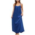 thumbnail image 2 of ClodeEU Women's Faux Linen Spaghetti Strap Maxi Dress,Backness Loose Fit Casual Dress with Lace Trim Dark Blue,Womens Plus L, 2 of 8
