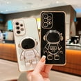 thumbnail image 4 of Case for Samsung Galaxy S22 with Astronaut Stand,Luxury Plating Electroplate Case with Camera Protection Cute Love Heart Side Pattern Soft Silicone Shockproof Kickstand Cover-Black, 4 of 6