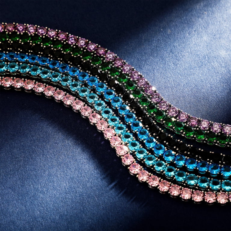 5MM Colorful Baguette Tennis Necklaces For Women Chains 14K Golden