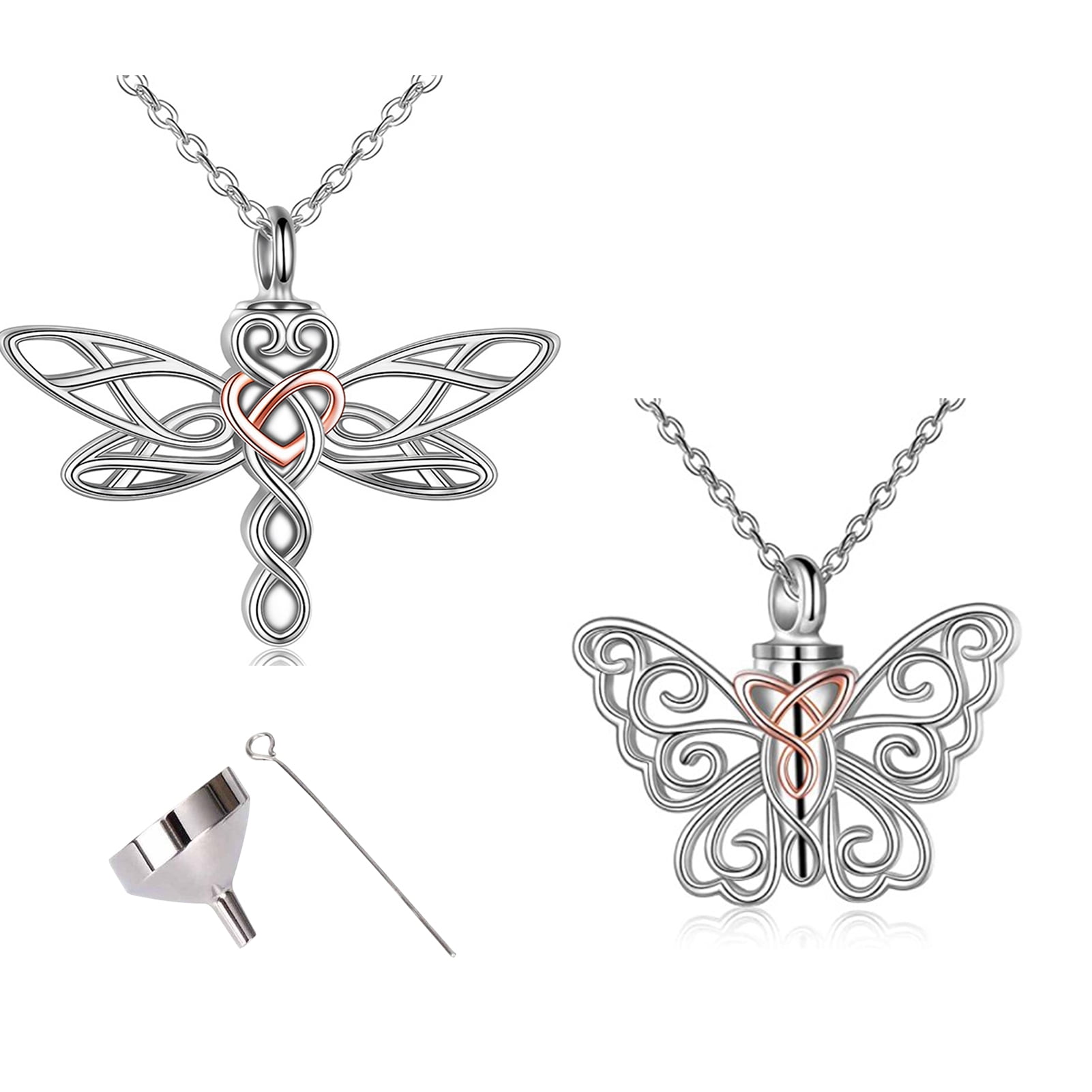 SOSPIRO 2PCS Butterfly and Dragonfly Urn Necklace for Ashes Pendant Cremation Keepsake Necklace for Women Jewelry