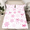 thumbnail image 2 of Homewish Ribbow Bow Tie Twin Sheet Sets,Cute Snowfalke Twin Fitted Sheet,Pink White Flat Sheet For Girls Kids,Ultra Soft Home Decor,3pcs, 2 of 7