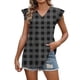 thumbnail image 1 of Craaazy Womens Casual V-Neck Ruffle Sleeve Top with Polka Dot Ombre Plaid Prints for Brunch and Vacation Outfits Gifts, 1 of 9