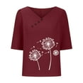 thumbnail image 3 of Baikeli Women's Clearance Women's 3/4 Length Sleeve Tops 2024 Summer Daily Pullover Casual Dandelion Print T-Shirts Loose V Neck Blouses Spring Tops for Women 2024, 3 of 6
