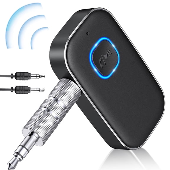 AmzDoer Bluetooth Audio Receiver, 3.5mm AUX Jack Bluetooth Transmitter for Car, Hands-Free Calls, Wireless Audio Receiver for Flight, Travel, TV, Gym, Home, Car, 16H Battery Life/Dual Connect