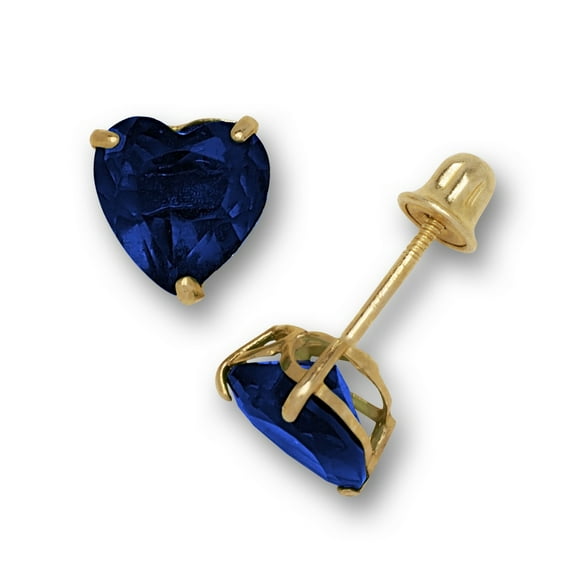 14k Yellow Gold Pink 6x6mm Heart Shaped Cubic Zirconia Screw-Back Earrings