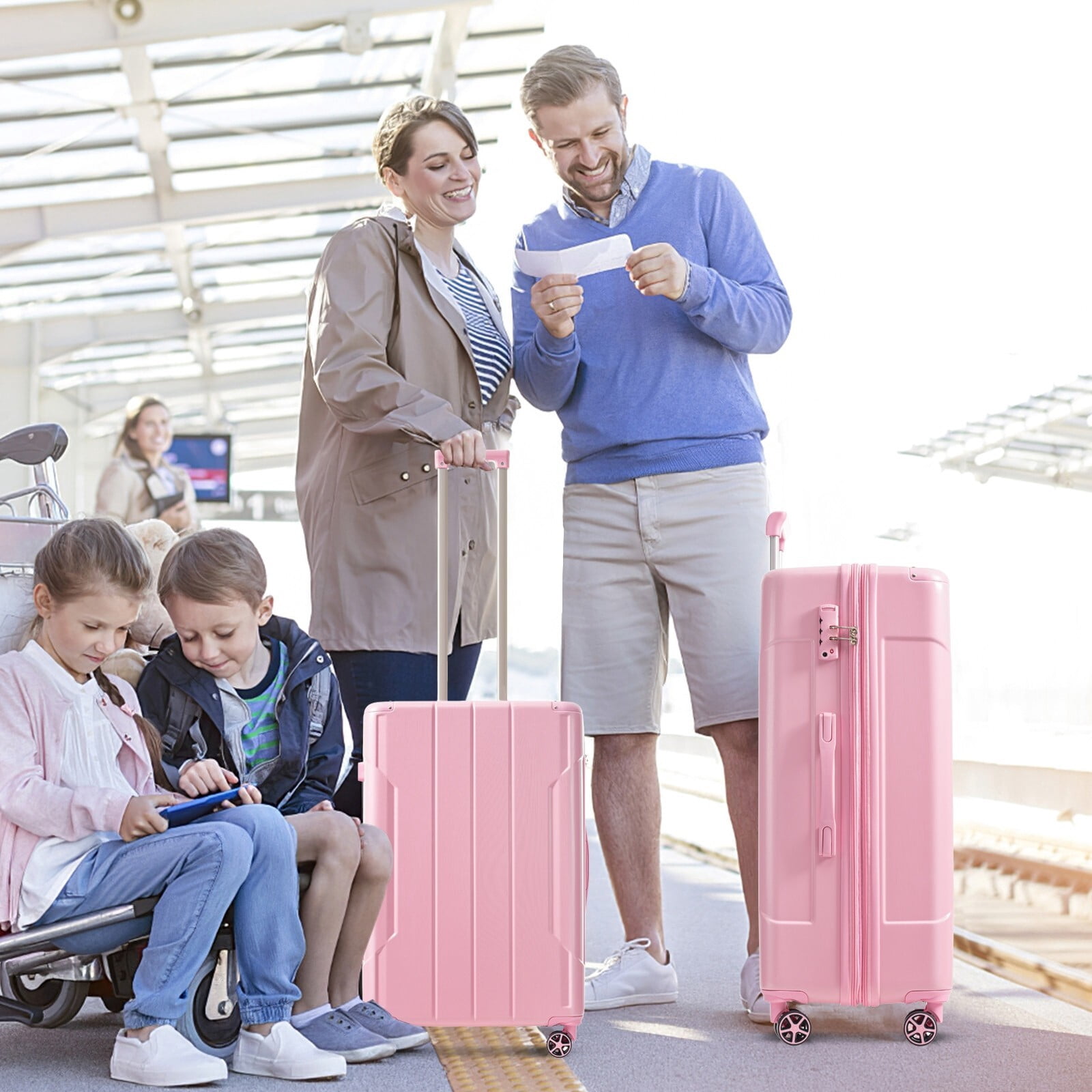EUROCO 24" Hardshell Checked Luggage, ABS Expandable Suitcase with TSA Lock and Double Spinner Wheels,Lightweight Durable luggage,Pink