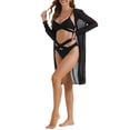 thumbnail image 2 of INSPIRE CHIC Conjuntos de bikini con tirantes cruzados ajustables para mujer, traje de baño de 3 piezas con acentos transpirables en negro grande, 2 of 5