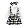 thumbnail image 3 of Splozh Fall Baby Girl Outfits Girls Fashion Infant Girls Long Sleeve Ribbed Romper Bodysuit Plaid Prints Suspender Skirts Headbands Outfits,Black,18-24 Months, 3 of 8