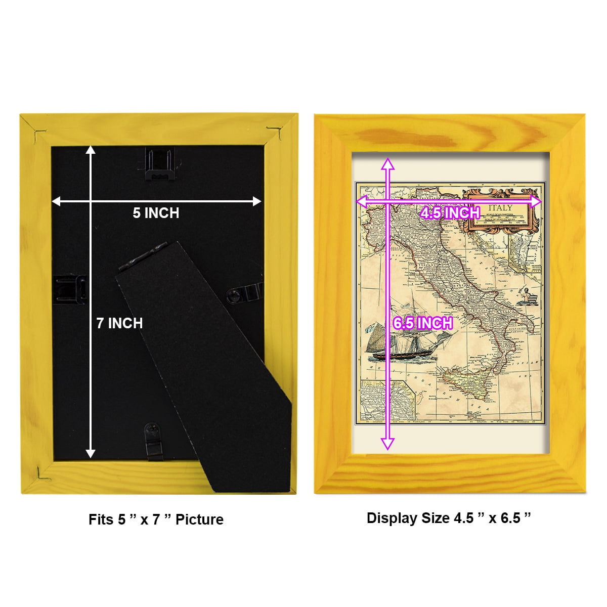 Italy Map -Framed Print w/glass-Sunflower Yellow