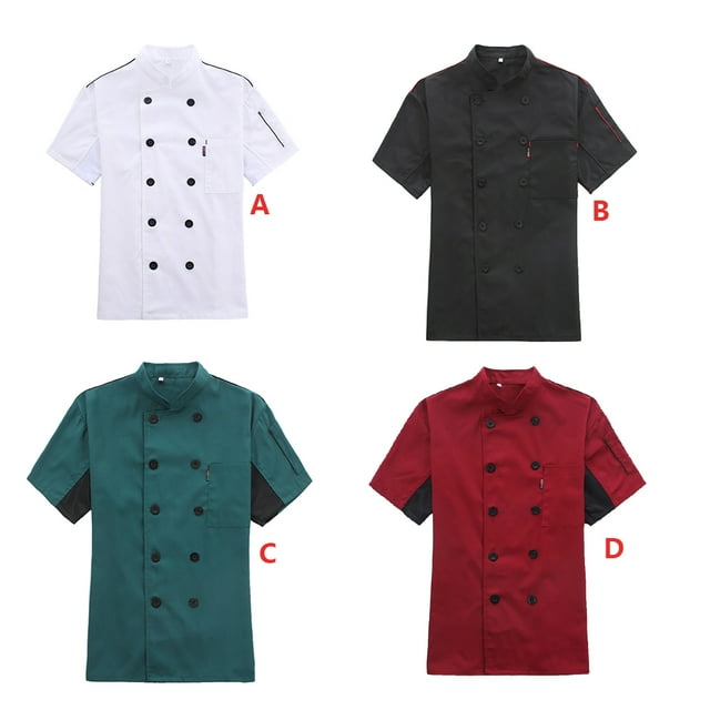Chef Coat Short Sleeve with Buttons Pockets Cook Jacket Chic Cooking Work Wear Uniform Costume for Restaurant Hotel Cafe Kitchen Red XXL