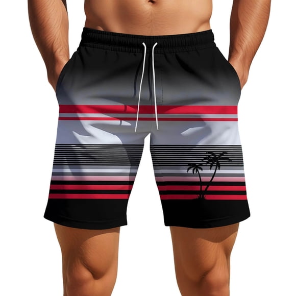 Men's Beach Wear Swim Trunks for Everyday Leisure and Outdoor Water Sports with Secure Zippered Pockets and 3D Print Design
