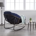 thumbnail image 2 of PORKISS Papasan Rocking Chair Indoor and Outdoor, Patio Rocker Recliner Chair with Padded Cushion, Modern Lounge Egg Chair with Steel and Rattan Frame, Velvet Navy Blue, 2 of 12