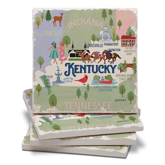 Thirstystone Kentucky State Attractions Tumbled Tile Coaster 4-Pack