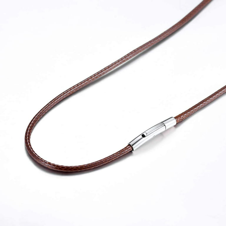 FaithHeart Braided Leather Cord Necklace for Men 2MM Brown Woven