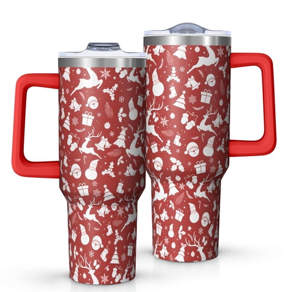 Red Christmas Silhouette Pattern Tumbler with Handle and Lid,40oz Double Wall Vacuum Insulated Tumbler,Cups Gift for Women and Men