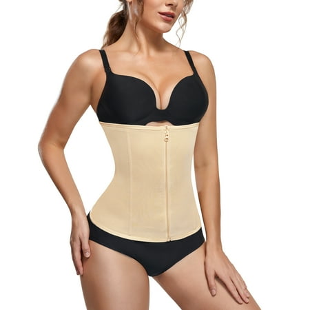 

Eleady Waist trainer for women Waist Cincher Zipper Waist Trainer Shapewear Mesh Body Shaper Corset Plus Size Trimmer for Tummy Control(Beige 3X-Large)
