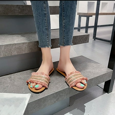 

Josdec Womens Shoes Clearance Summer Flip-flops Sandals Cloth Flat Beach Shoes