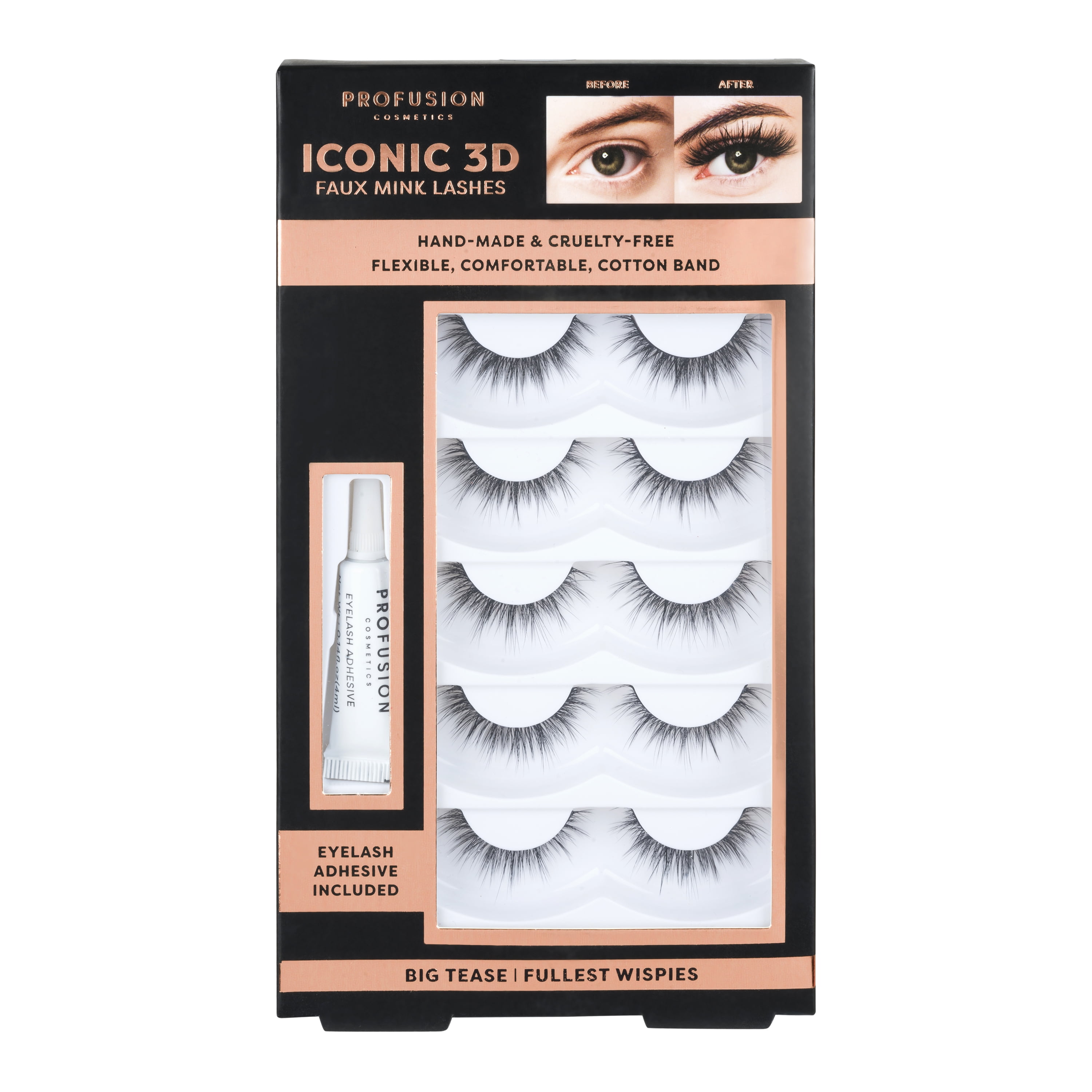 Profusion Cosmetics Iconic 3D Faux Mink Eyelashes 5 Pair- Big Tease