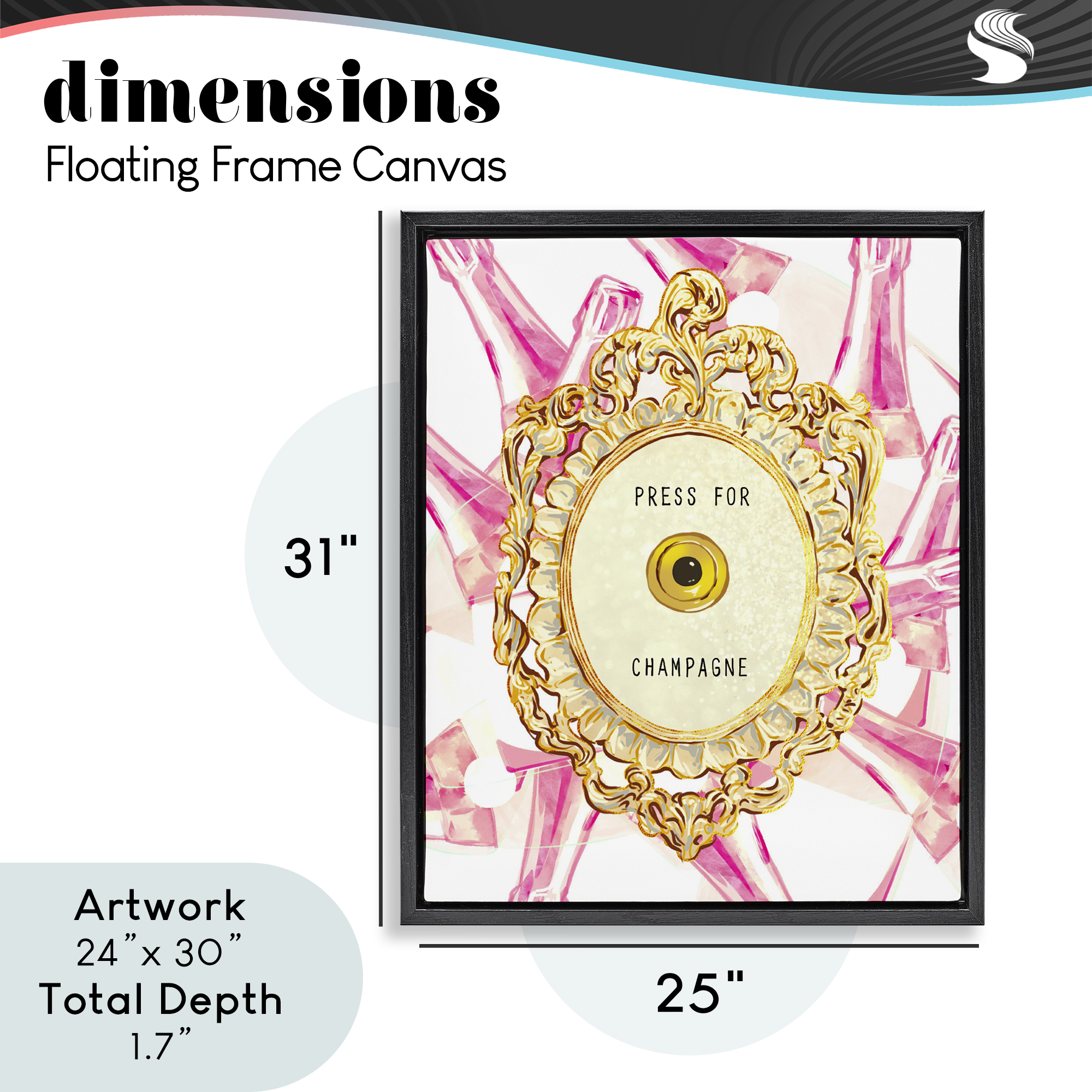 Champagne Doorbell with Pattern Black Framed Floater Canvas Wall Art, design by Ziwei Li