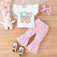 thumbnail image 2 of CAIXIA Easter Outfit Baby Girl Newborn Baby Girl Easter Outfit New Chick In Town Ribbed Romper Chicks Bow Flare Pants Headband Clothes Set, 2 of 9
