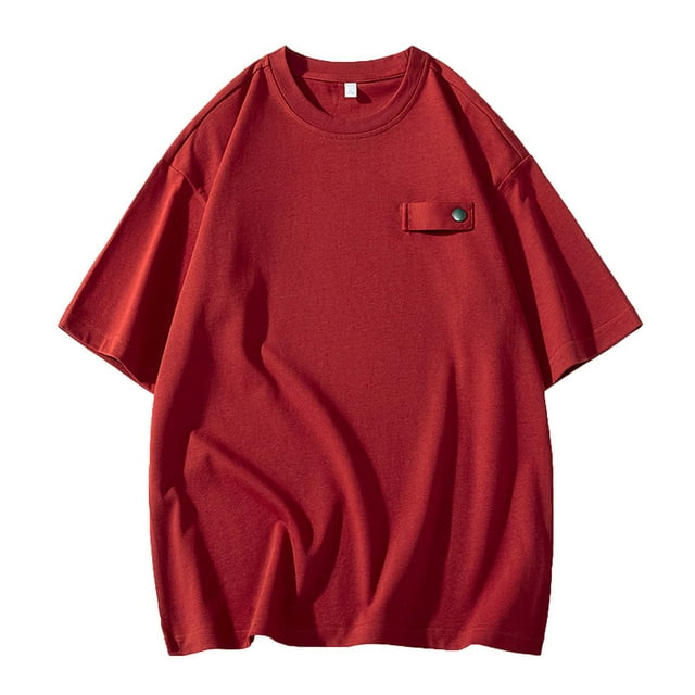 Birdeem Mens Solid Color Personality Design Color Pocket Sports Fitness T-Shirt Short Sleeve Round-Neck Blouses Shirts