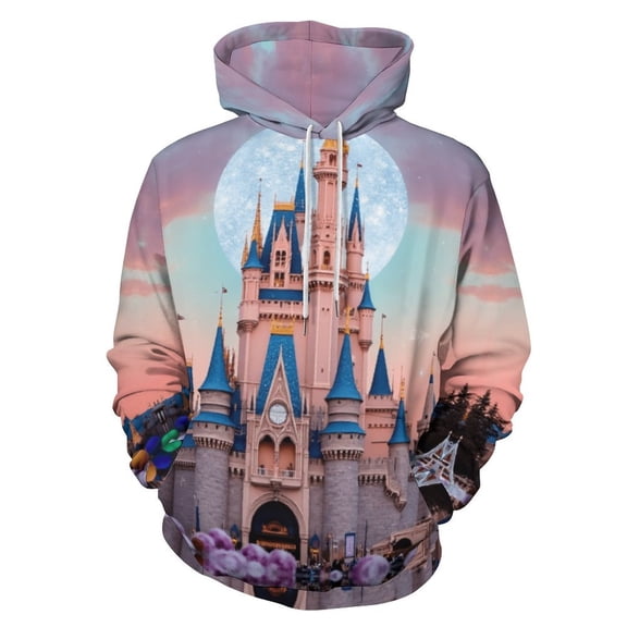 Magical Castle at Dusk Men's Women Vintage 3D Hooded Sweatshirt - All-Season Loose Fit Streetwear