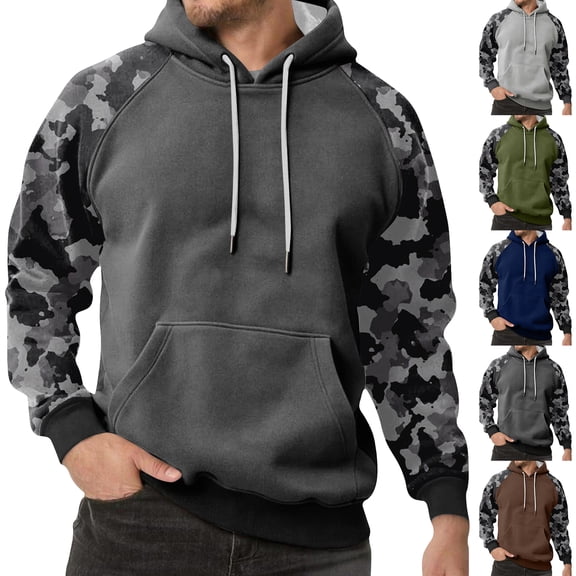 yuCgh Men's Camouflage Hoodie with Stand Collar, Plus Size Casual Sweatshirt, Button Front Design for Easy Wear and Stylish Layering,Dark Blue L