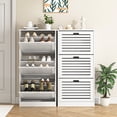 thumbnail image 2 of Spaco 3-Flip Drawers Freestanding Shoe Storage Cabinet Wood Slim Shoe Cupboard Organizer Unit for Entryway, White, 2 of 11