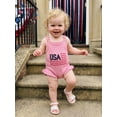 thumbnail image 4 of Cenuakty Baby 0-24M Girl 4th of July Romper Letter Wavy Stripe Embroidered Ruffled Trim Square Neck Sleeveless Newborn Jumpsuit, 4 of 9