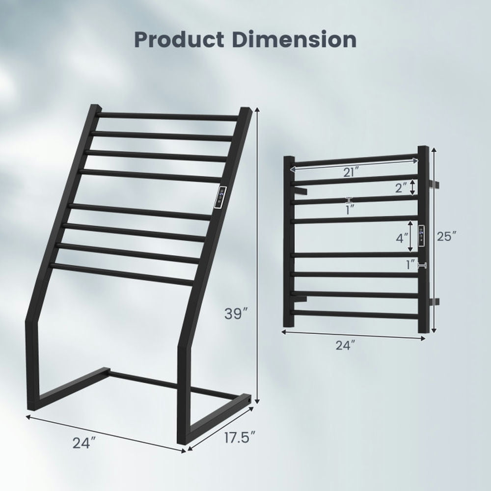 Finihen Wall Mounted Towel Rack, Electric Heated Towel Rack, 8 Bars Freestanding Wall Mounted Towel Warmer Rack with LED Display, for Bathroom, laundry Room, Black