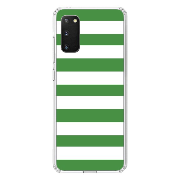 DistinctInk Clear Shockproof Hybrid Case for Galaxy S20 PLUS / 5G (6.7" Screen) - TPU Bumper, Acrylic Back, Tempered Glass Screen Protector - Green & White Bold Horizontal Stripes