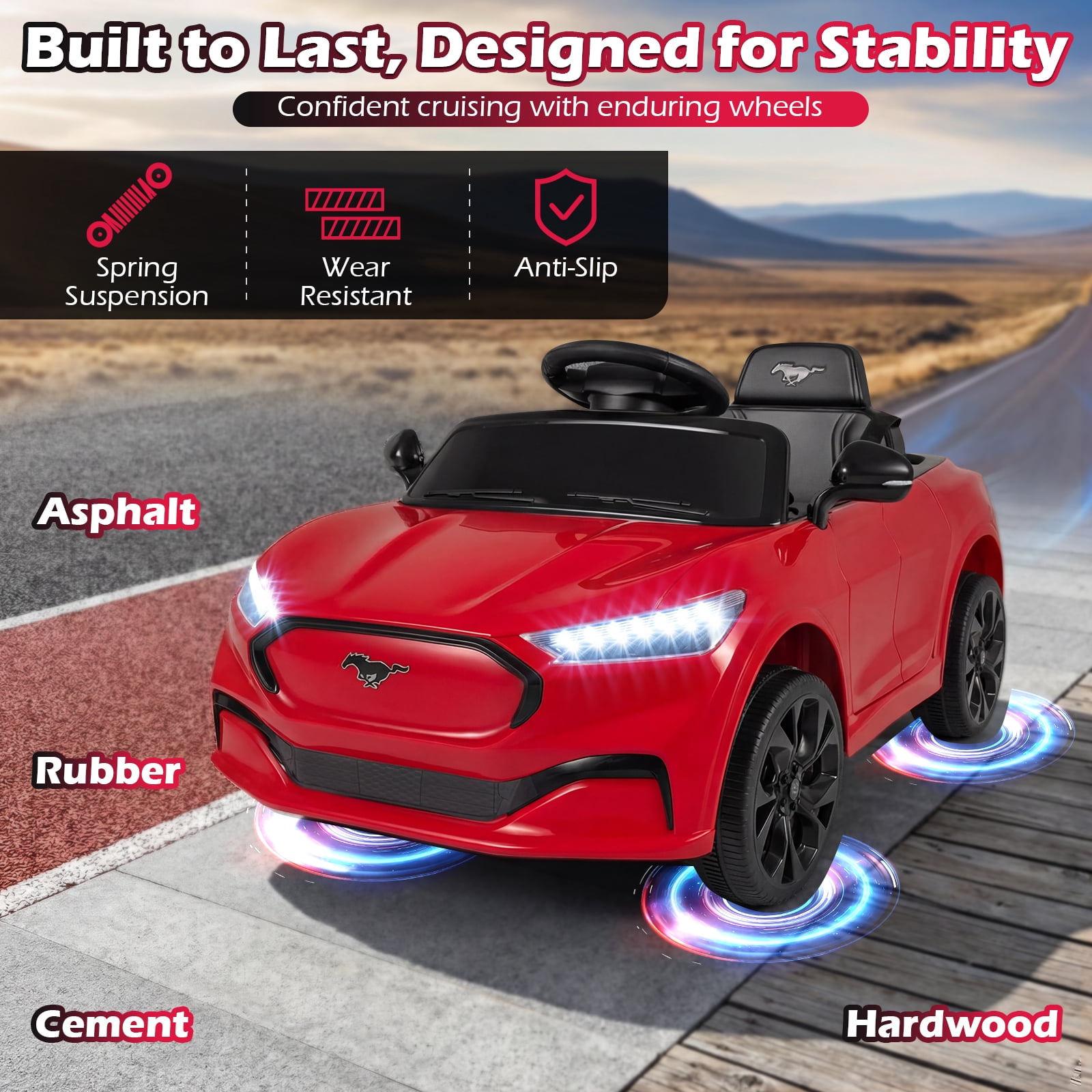 Gymax Licensed Ford Mach E Electric Vehicle w/Parent Control LED Lights Horn Music Red