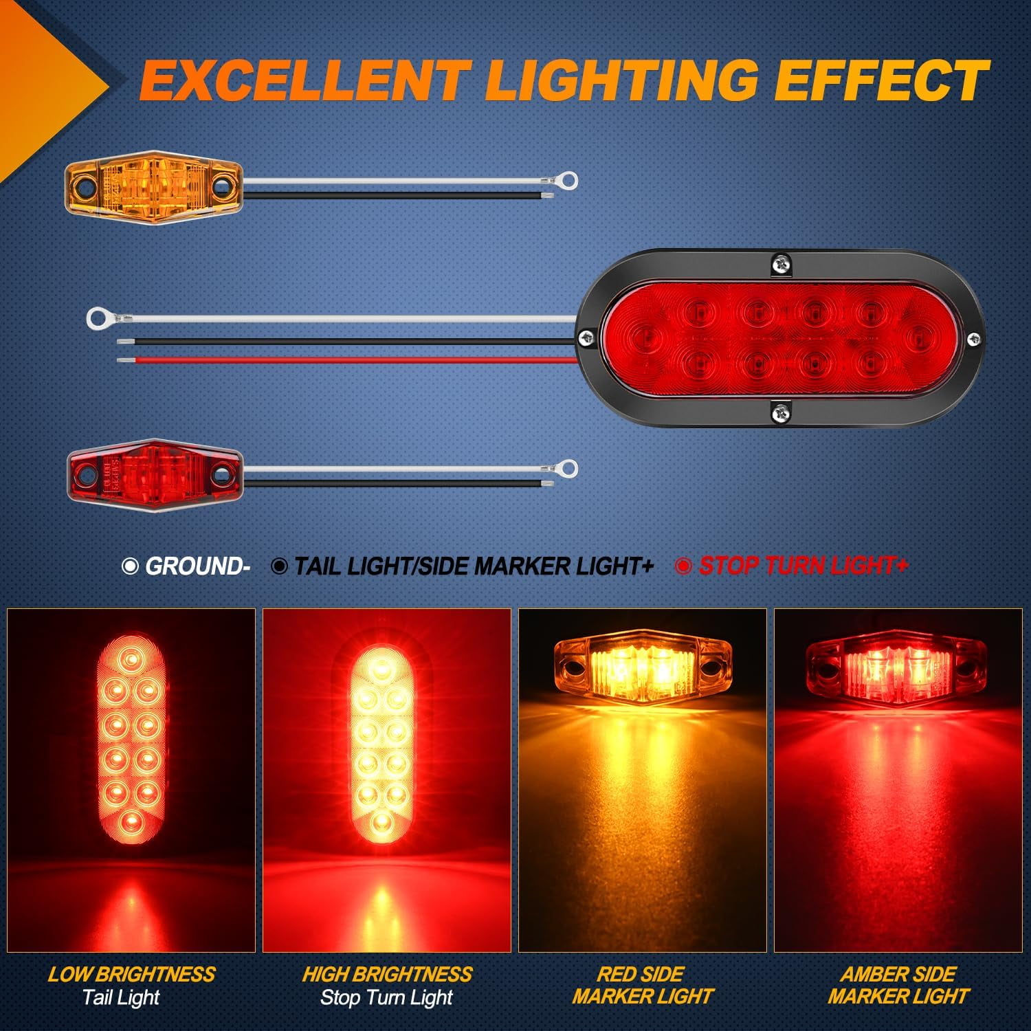 Nilight Led Trailer Light Kit 6inch Oval Stop Turn Tail Light Red Amber Side Marker Light Waterproof Surface Mount for 12V Utility Trailer Boat Camper RV Trucks Van Caravan