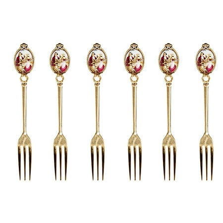 

World Gifts Set of 6 Gold Flatware Set 24K Plated Demi Dessert Forks - Vintage Antique Design Silverware - 6 Madonna