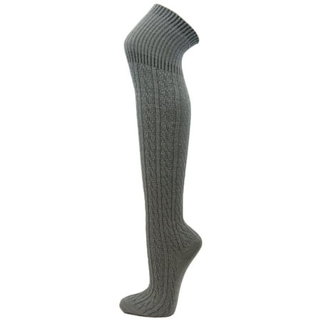 Couver Plain Winter Cable Knitted Boot Over Knee / Thigh High Stocking - Gray