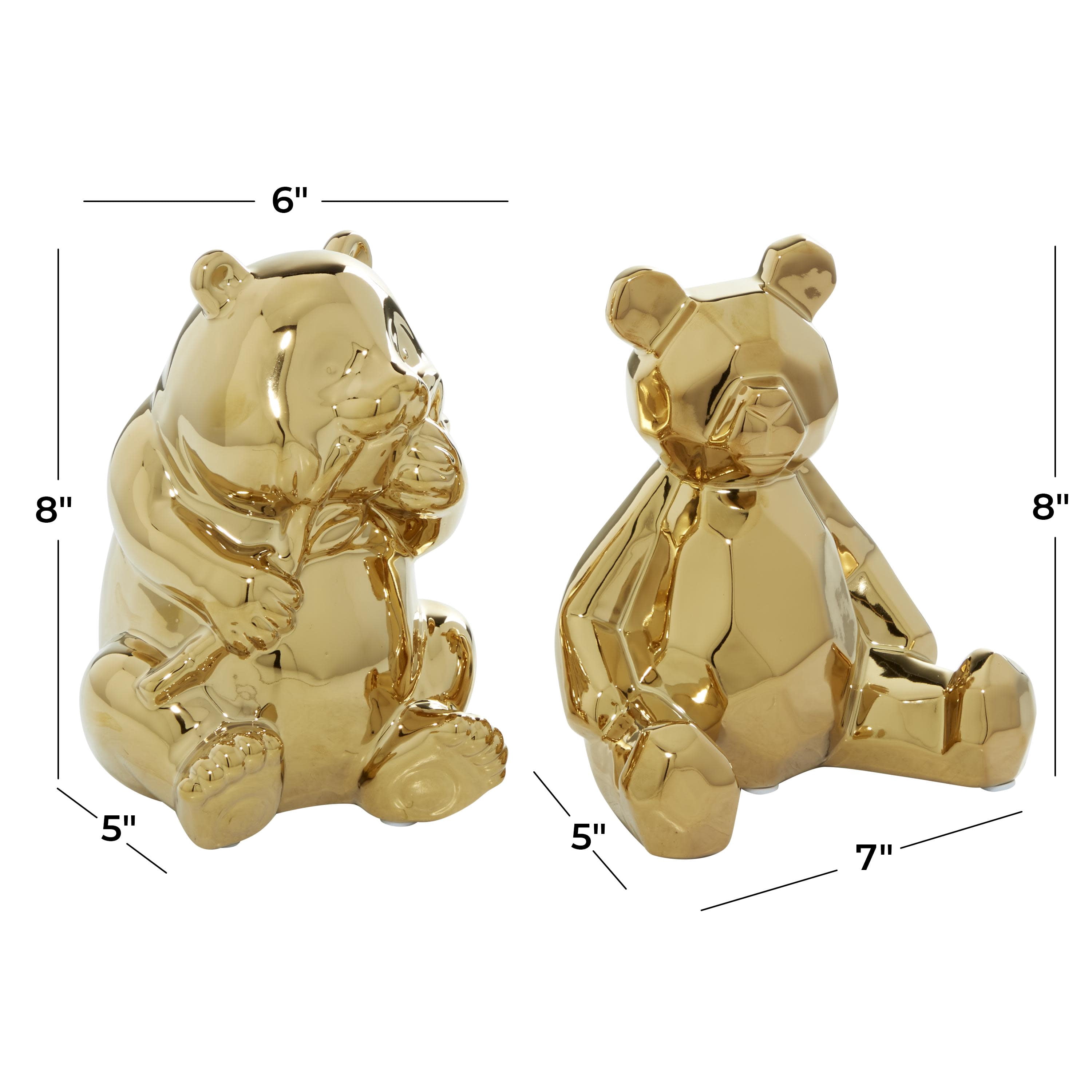 6"W, 8"H Gold Porcelain Ceramic Handmade Bear Sculpture, by CosmoLiving by Cosmopolitan (2 Count)