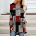 thumbnail image 2 of Long Sleeve Shirts for Women Dressy Casual Crew Neck Hem Flowy Tops Color Block Geometry Printed Oversized Loose Tunic Shirts Graphic Tees for Spring Fall #B06-Orange S, 2 of 5
