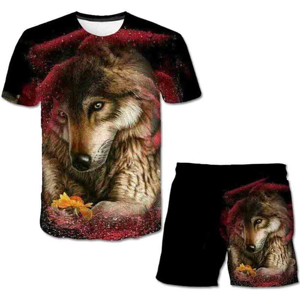 Conjuntos de ropa de dibujos animados de Wolf para niños, camisetas con estampado 3D para niños y niñas, pantalones cortos, ropa, trajes, traje informal de verano, Outfits9T Gao Jinjia LED