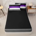 thumbnail image 4 of Erosebridal Solid Strip Zipper Twin Comforter Sets with Fitted Sheet and 2 Pillowcases,Purple Lines Print Zipper Bedding Set For Girls,Black Reversible,4 Pieces, 4 of 7