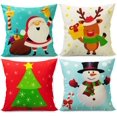 thumbnail image 1 of Cute Christmas Pillow Covers 18x18 Set of 4 Christmas Pillow Covers Colorful Christmas Pillow Covers Cartoon Linen Tree Snowman Reindeer Snow Pillow Case for Sofa, 1 of 6