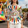 thumbnail image 6 of Cadancy Mardi Gras Tops for Women Crew Neck Colorful Print Casual Blouse Holiday 3/4 Sleeve Rave Party Tees Carnival Funny Trendy Shirts, 6 of 8