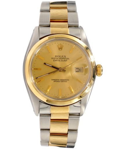 Pre-Owned Mens 2Tone Rolex Datejust Watch Gold Champagne Dial 16003