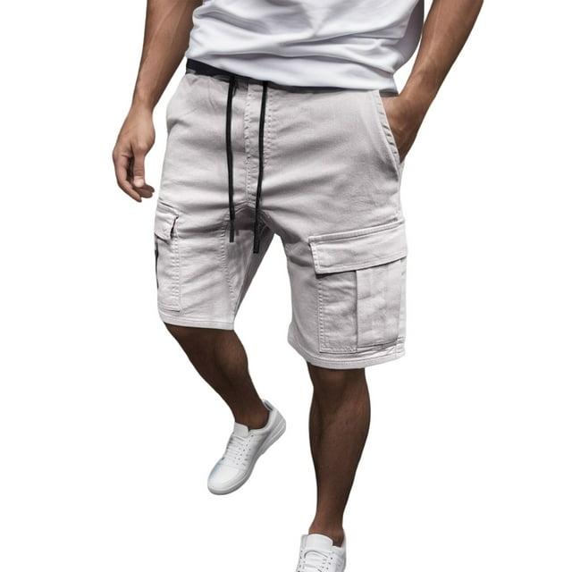 Xdzjlr Mens Cargo Shorts Relaxed Fit,Solid Trousers Cargo Pocket Slim Drawstring Summer Leisure Running Shorts For Men