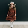 thumbnail image 3 of Baby Girls Ribbed Knitted Dress Solid Three Quarter Sleeve Princess Clothes, 3 of 3